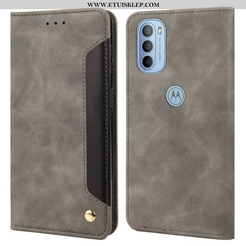 Etui Na Telefon do Moto G51 5G Etui Folio Dwukolorowy Biznesowy Efekt Skóry